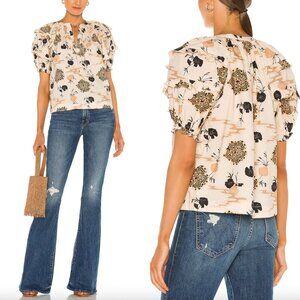 $245 Ulla Johnson Beige Floral Cotton Blouse Mari Shirt Top size 4
